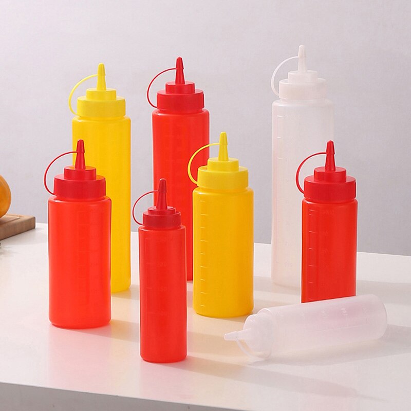 Refillable Squeeze Squirt Condiment Bottles Plastic Condiment Container for Kitchen Ketchup Mustard Sauces Olive Oil Gravy Boats