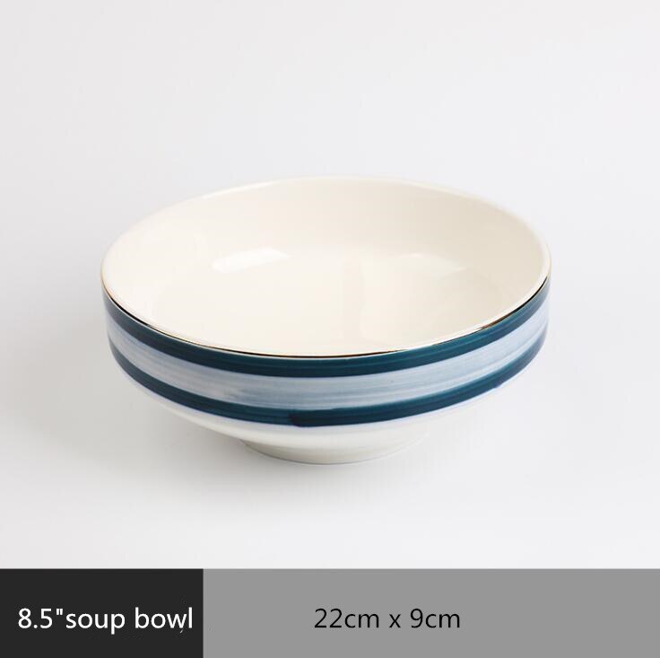 Gilt Rim Blue Gradient Dinner Plate Ceramic Kitchen Plate Tableware Set Food Dishes Rice Salad Noodles Bowl Soup Kitchen Tool: 8.5inch Soup bowl
