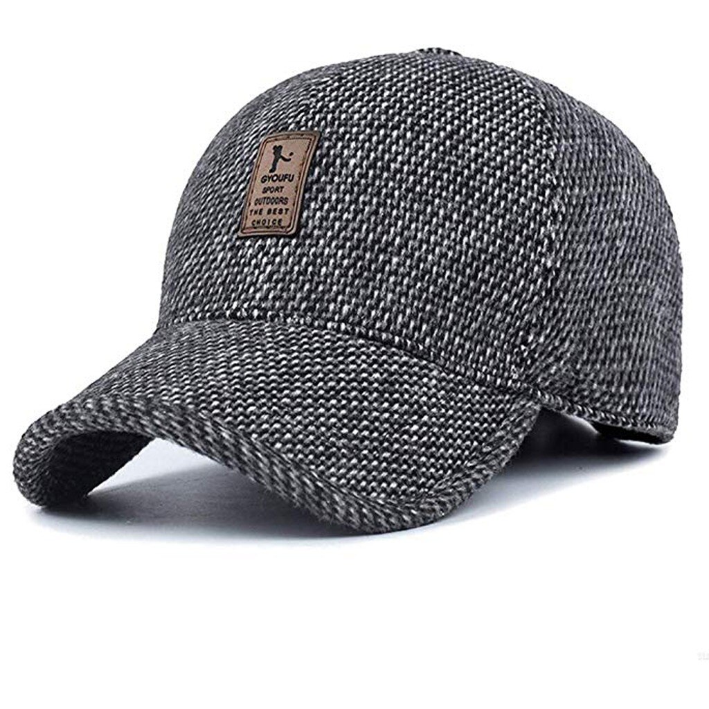Men Winter Earflap Baseball Cap Classic Style hat Cotton Suitable for Winter Outdoor Running Outdoor Casual Caps: Gray