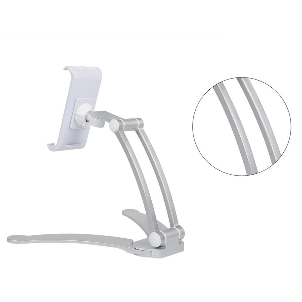 Kitchen Tablet Stand Wall Desk Tablet Mount Stand Fit For 5-10.5 inch Width Tablet Metal Bracket Smartphones Holders: sliver