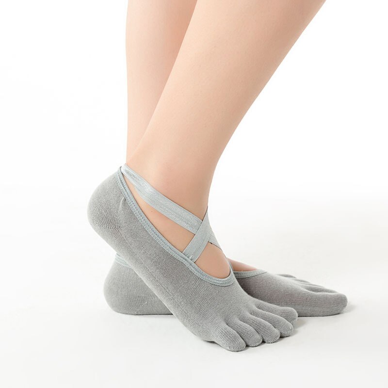 Yogasokker #39 kvinder, fem fulde tæer, lav kort korsbandage skridsikker pvc-sål til balletdans pilate dame sportssok