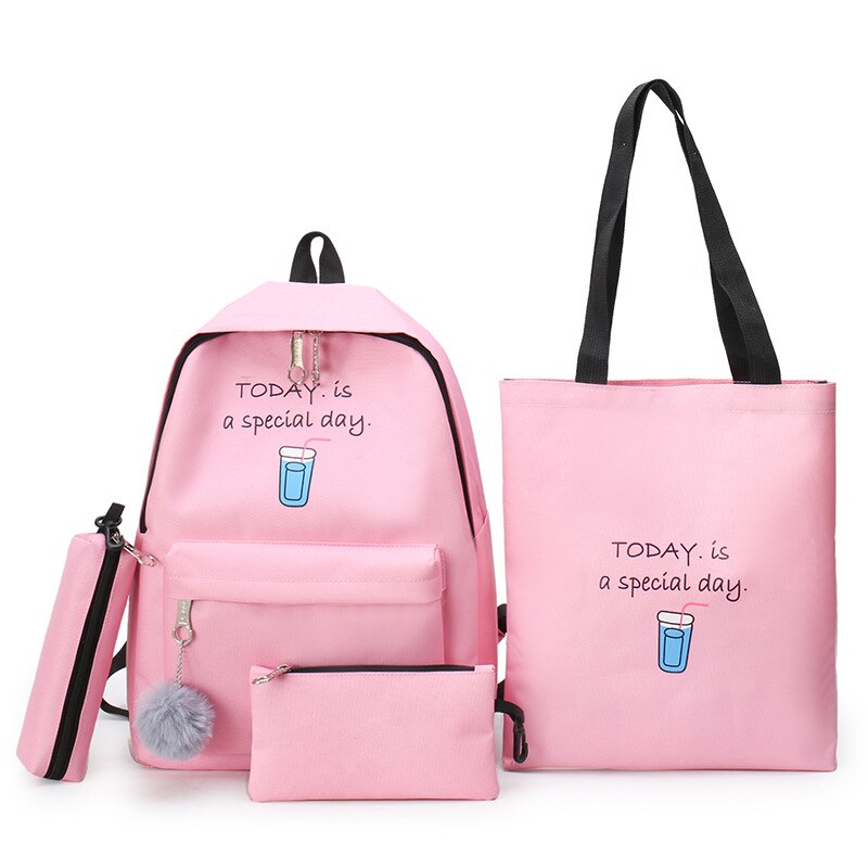 4 pièces/ensemble adolescent filles sac à dos frais sac à crayons pochette toile sacs à bandoulière voyage impression sac à main étudiants cartable