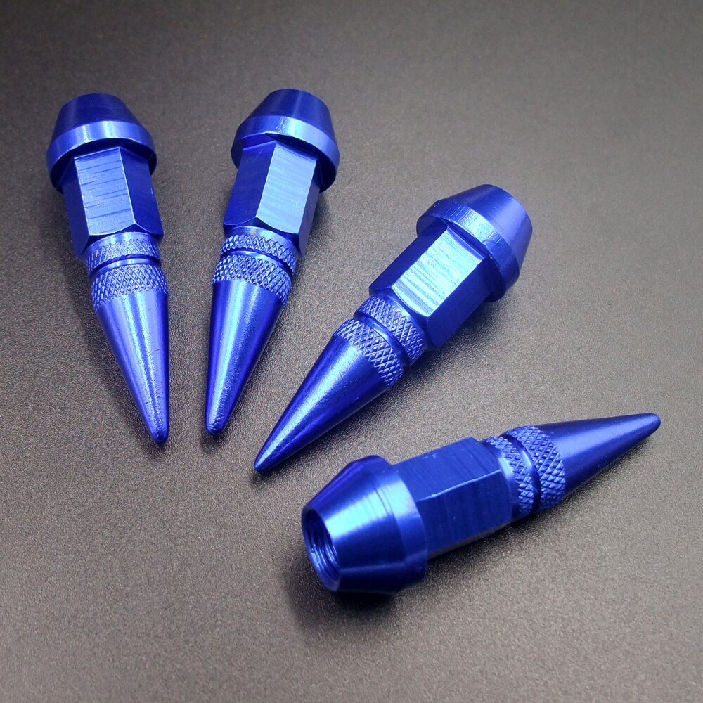 4 Stuks Blauw 45Mm Universele Spiked Auto Wiel Ventieldopjes Air Stem Dust Caps Cover Truck Auto Voertuig Motorfiets fiets Accessoire