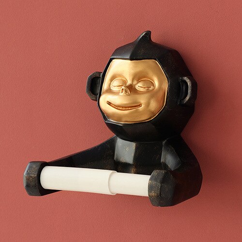 Nordic Cute Monkey Toilet Roll Paper Holder Bathroom Wall-mounted Tissue Hanging Storage Rack: Black