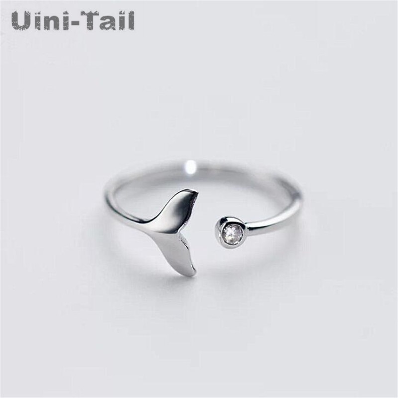 Uini-Schwanz heißer neue 925 sterling silber whale fischschwanz micro-inlay ring damen Koreanische flut fluss nette süße schmuck GN759