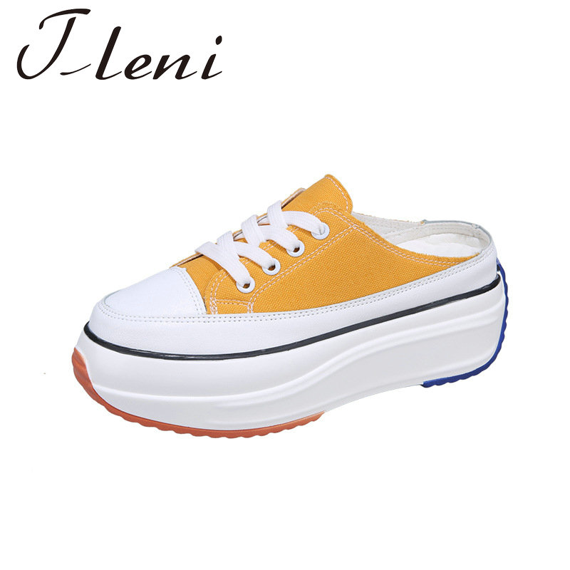 Summer half slippers Baotou without heel inside increase women's sneakers outdoor canvas walking shoes women ZZ-245