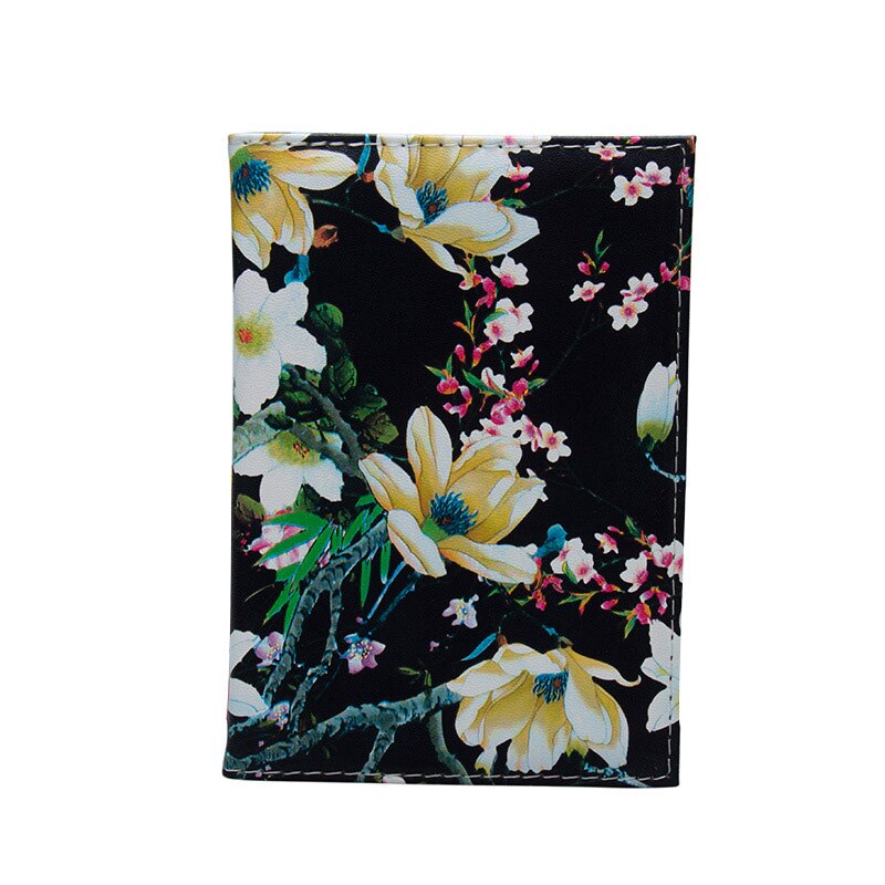 3d kvinner pu-skinn reiselommebok passholder blomstertrykk dokumentkort passdekseletui id-kortholdere: Svart