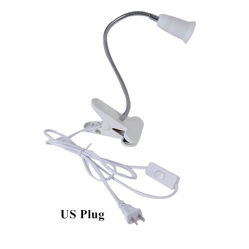 1 Piece E27 Desk Lamp Clip Holder E27 Table Light Clip Base With ON/OFF Switch 1.8m Cable Flexible Universal Turning socket: US Plug