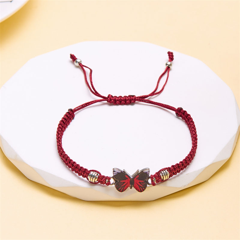 Pulsera de cuerda trenzada hecha a mano para mujer, pulseras con colgante de animales y mariposas coloridas, de joyería para: Chapado en zinc blanco y azul