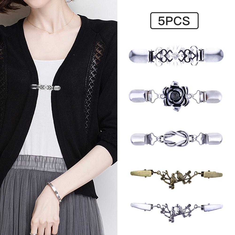 5PCS Elegante Trui Blouse Pin Sjaal Broche Kleding Pins Zilveren Clips Vest Kraag Clip Sluitingen Charm Accessoires Sieraden #