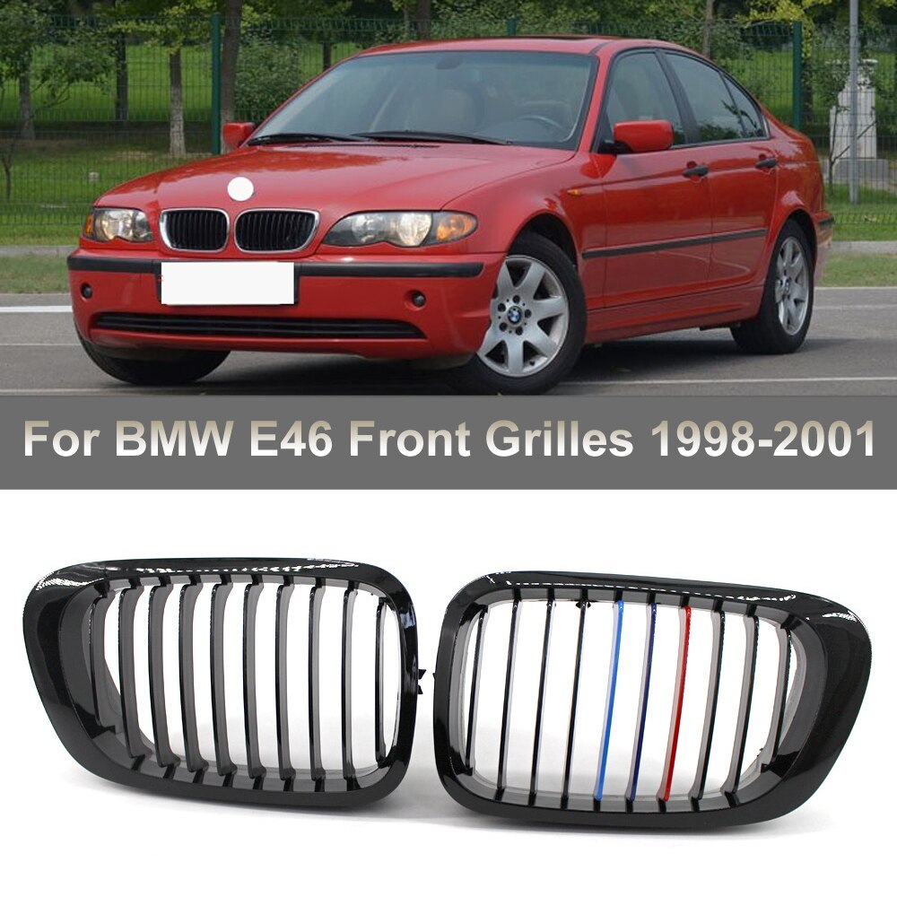 1 par de rejilla frontal estilo negro brillante M para BMW 3 Series E46 1998 1999 2000 2001 4 puertas 323 325 accesorios para automóviles