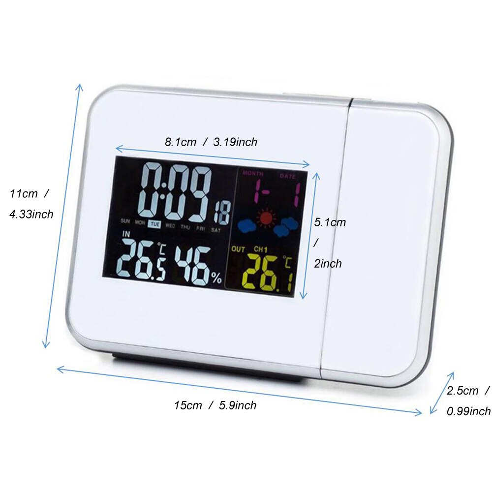 Projection Alarm Clock Weather Station with Temperature Thermometer Humidity Hygrometer/Bedside Wake Up Projector Clock