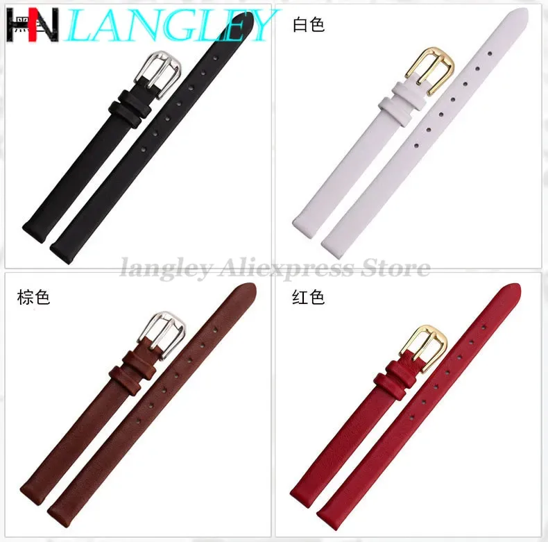 Correa de reloj de cuero suave para mujer, banda de 6mm, 8mm, 10mm, 13mm, 15mm y 17 MM, ancho de tamaño pequeño, correa de reloj de piel de vaca de primera capa