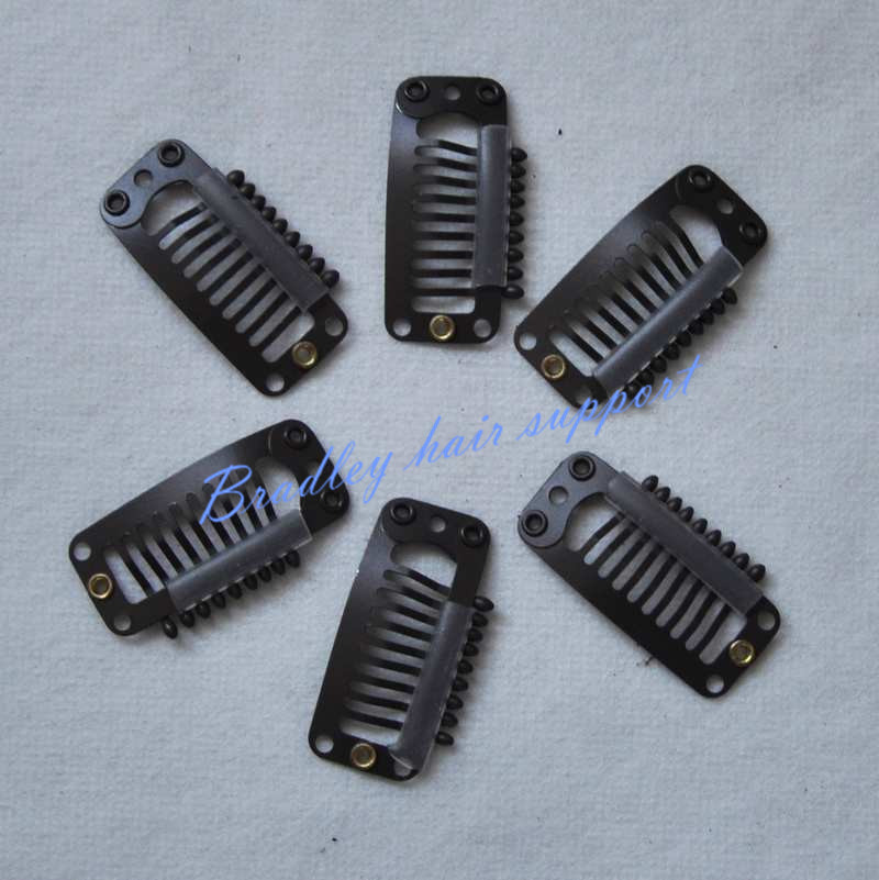 50pcs/bag 3.2cm 9-T-Tube Stainless Steel Snap Comb Wig Clip For Hair Extensions
