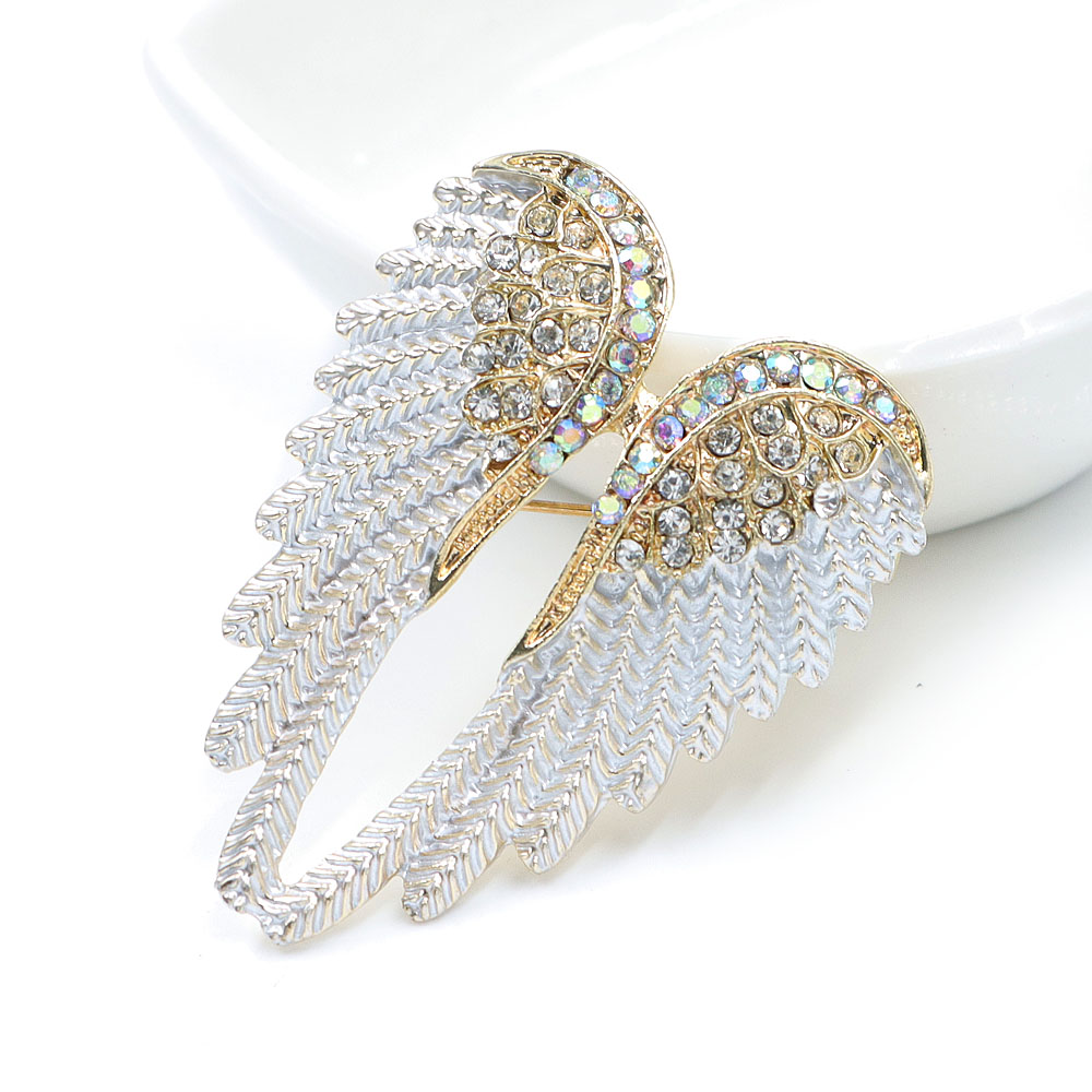 CINDY XIANG – broches d'aile en strass pour femmes, magnifique bijou d'ange disponible en 4 couleurs, de mariage et d'anniversaire: Zinc bleu plaqué
