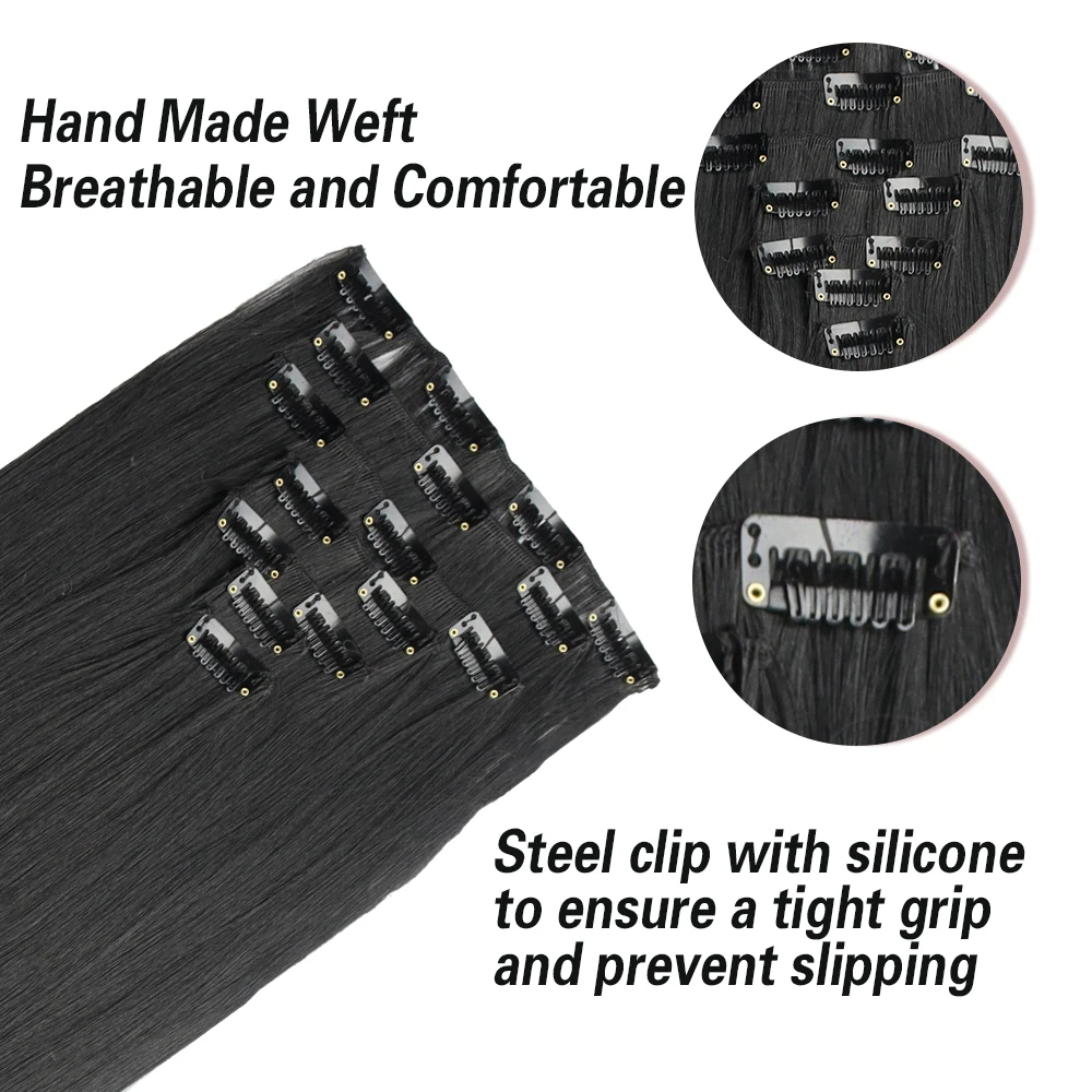Grampo reto longo em extensões de cabelo 4 pçs/set sintético 22 ''preto marrom escuro cor mista fibra resistente ao calor