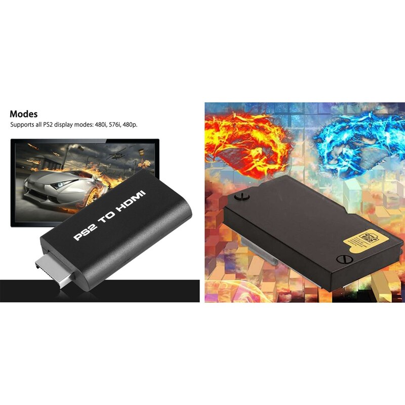 2Pcs PS2 to HDMI Audio Video Cable Converter Adapter with for PS2 Game Console IDE Socket 8MB V1.953 FMCB Memory Card