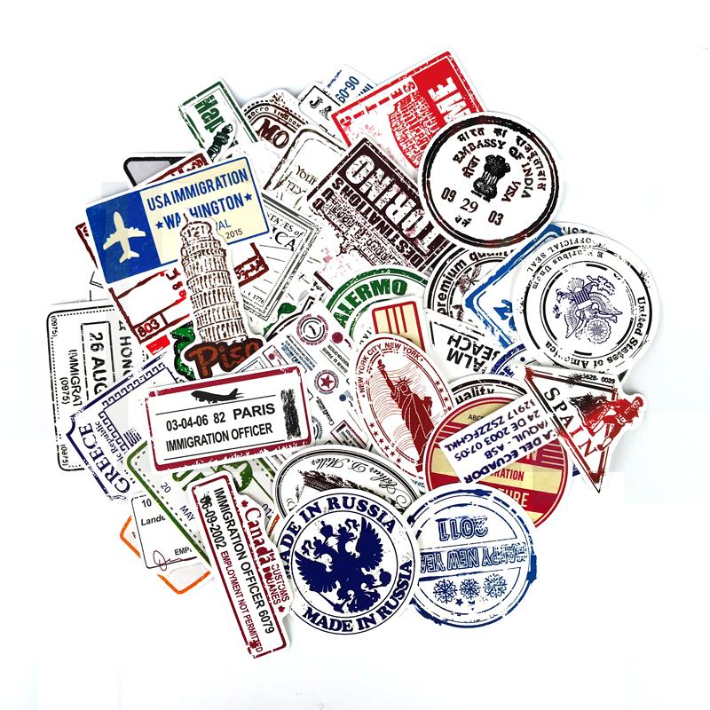 60pcs/lot Postmark Stamp Style Stickers of Popular City Paris York London Rome For Luggage Suitcase Car Decal
