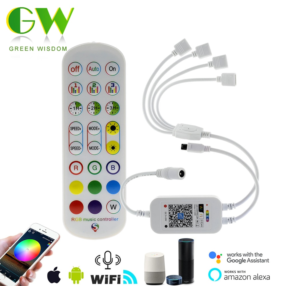 Wifi Rgb Led Controller 5V-24V Ir Afstandsbediening Dimmer Wifi Draadloze Smart Muziek Controller Werk Met app Voor Rgb Led Strip