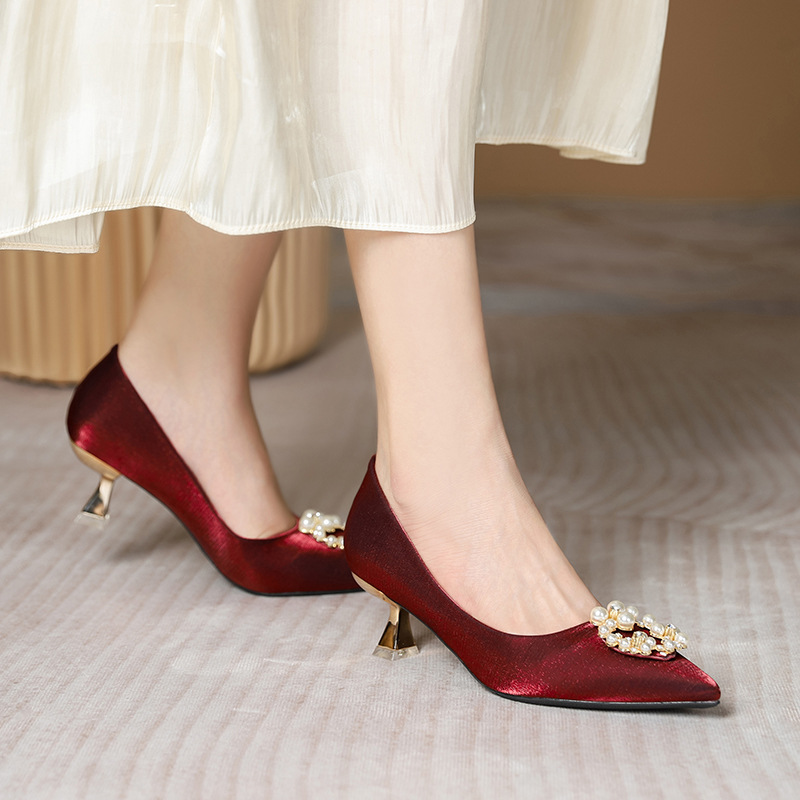 5cm spitze seidenpumps mit strass-blockabsatz und perlenbesatz, burgunderrot, für sterben braut, damen, 39 40