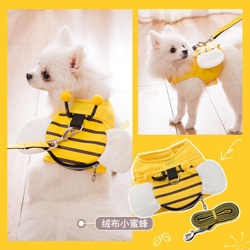 Leuke Bee Vest Hondenriem Hondenriem Hondenriem Hondenriem Teddy Dierbenodigdheden Borst Harnas Kat Ketting Kat Leiband: Flannelette wings / M