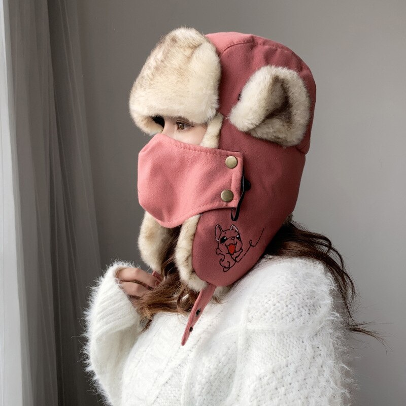 The Modern Ushanka-gorro de invierno resistente al viento, gorros cálidos para exteriores, con orejeras, para mujer: Rojo