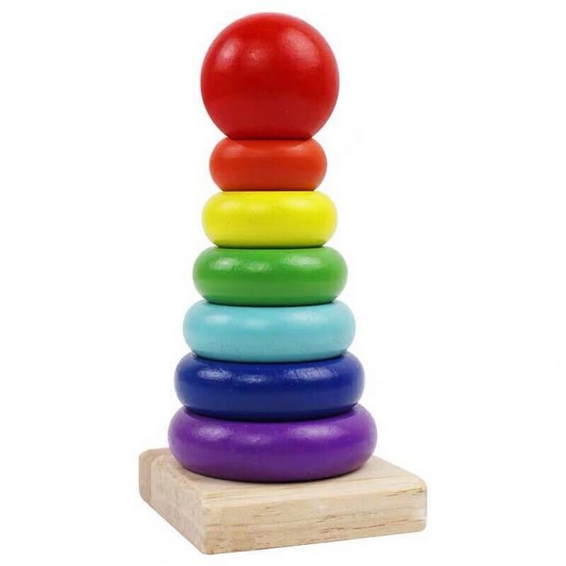Puslespil tidlig uddannelse ensfarvet firkantet farverig brainstorm  of 3d træ dejligt spil til voksne og børn: Regnbue tårn