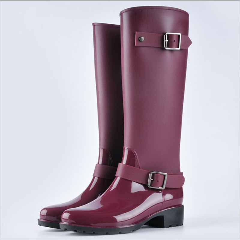 Höga stövlar med dragkedja i punkstil dam i rena färger regnstövlar utomhus gummiskor för dam 36-41 plus size: Röd / 6