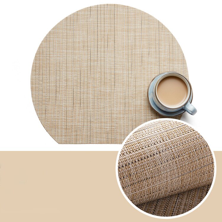 Mantel Individual de bambú para mesa de comedor, posavasos nórdico semicircular de PVC para cocina, Mantel Individual con almohadilla para taza, novedad: PVC Bamboo 08