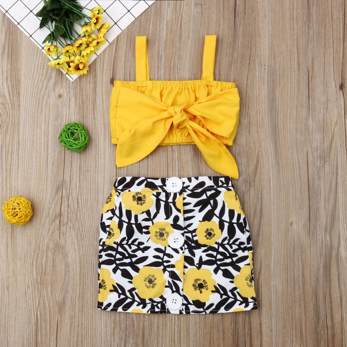 Pudcoco Zomer Peuter Baby Meisje Kleding Effen Kleur Strik Sling Crop Tops Bloemenprint Korte Rok 2 Stuks Outfits Sunsuit: 3T