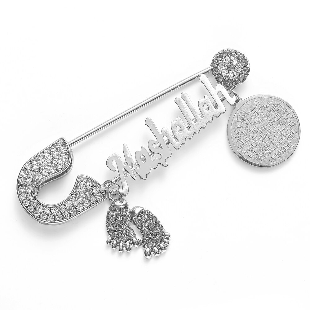 Koran AYATUL KURSI Mashallah Türkische Bösen blick Edelstahl Brosche Islam Muslim Brosche Pin Schmuck: Silber