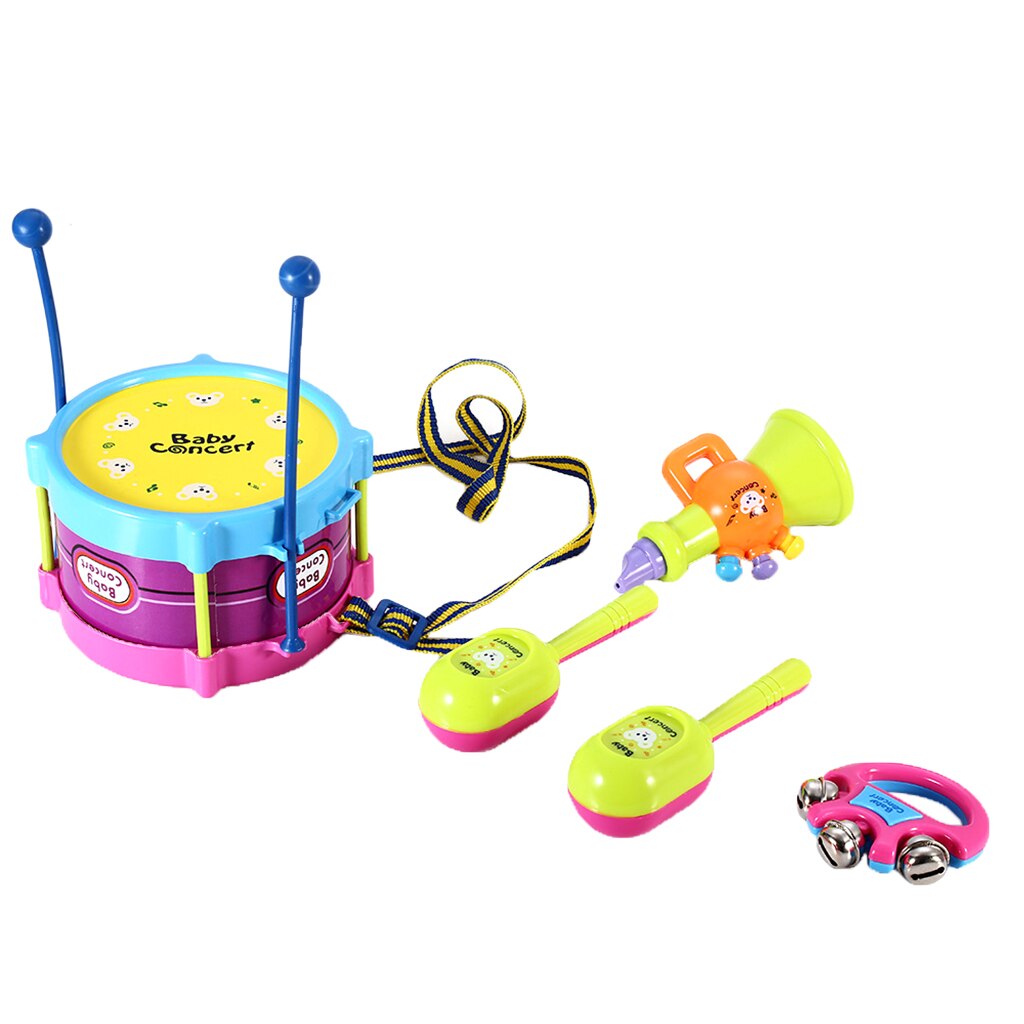5 pièces tambour pilons Maracas hochets trompette enfants/bébé développement Instrument de musique jouet Playset