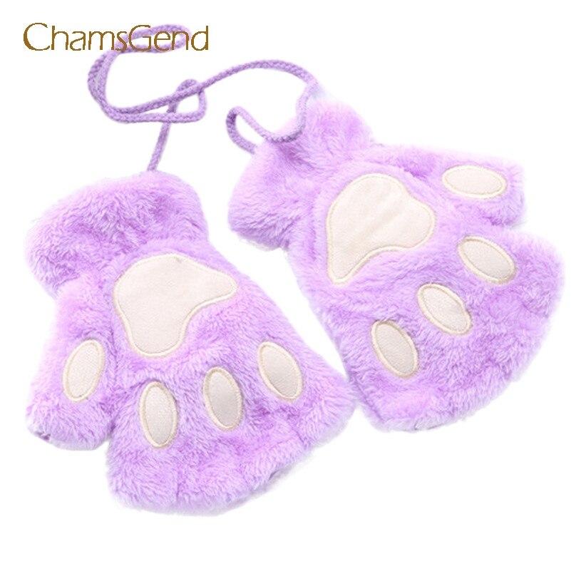 Chamsgend kvinnor vinter varm fluffig sammet katt fot tass fingerlösa handskar vantar 7913