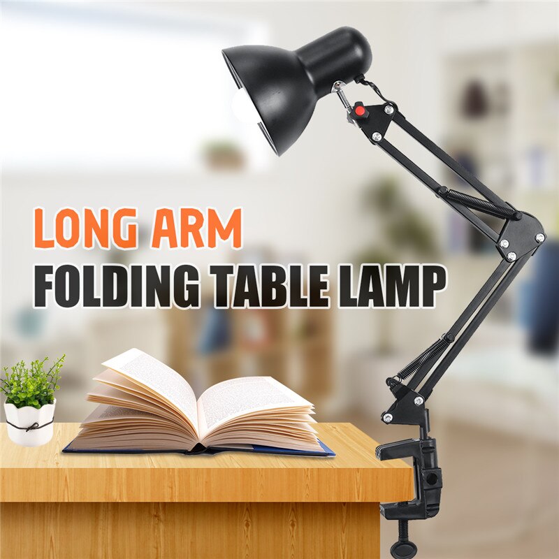 Mrosaa Flexibele Swing Arm Clamp Mount Lamp Kantoor Studio Home E27/E26 Lamp Tafel Zwart Bureaulamp AC85-265V Led lamp Lampen