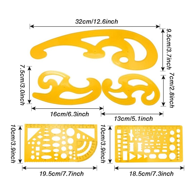 9 Pcs Architecture Drawing Templates Technical Drafting Stencils Tool French Curve Ruler for Artistic Studio Office