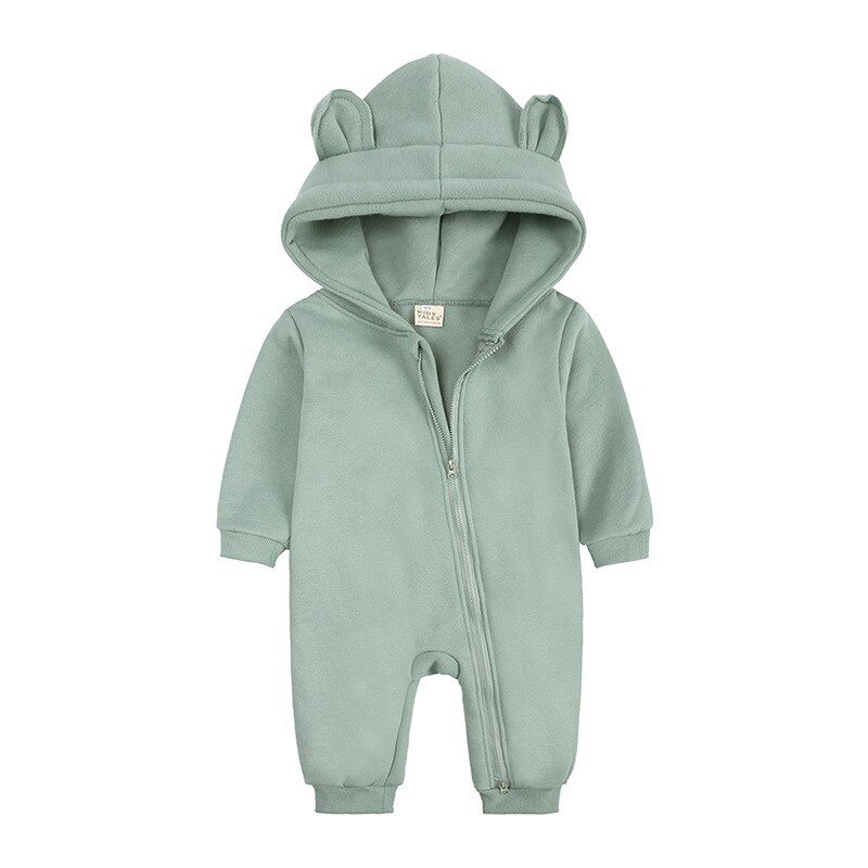 Macacão infantil de inverno para bebês, peça única de urso para meninos e meninas, quente e grosso de lã, roupa de uso externo para crianças pequenas, 2021: sage / 6-9M