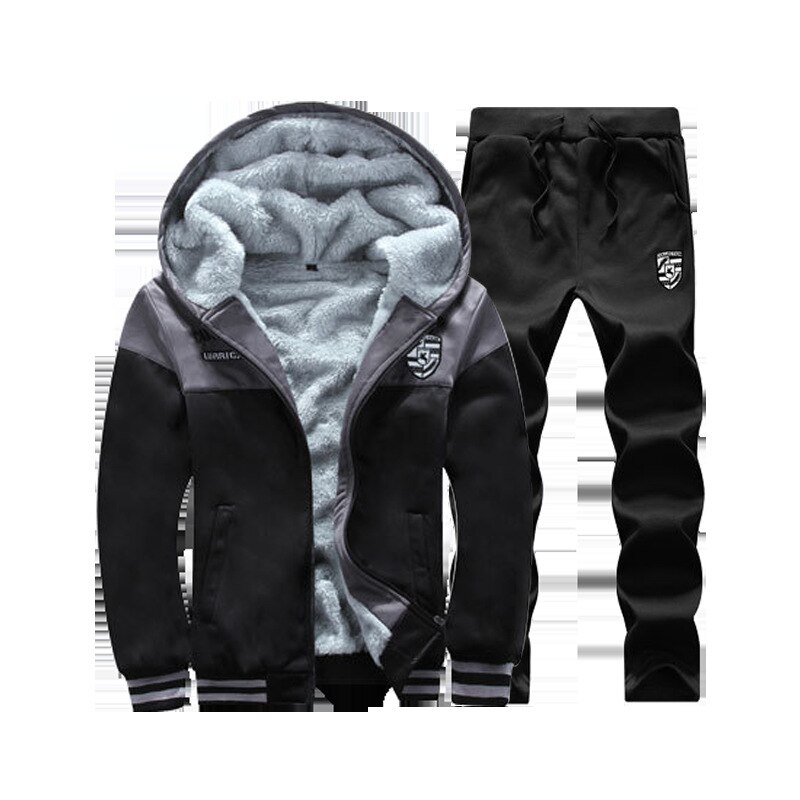 Winter trainingspak fleece hoodies heren casual hardloopsets warme sweatshirts heren dikker sportkleding 2pc jas + broek: Grijs / Xxl pasvorm 65-70kg