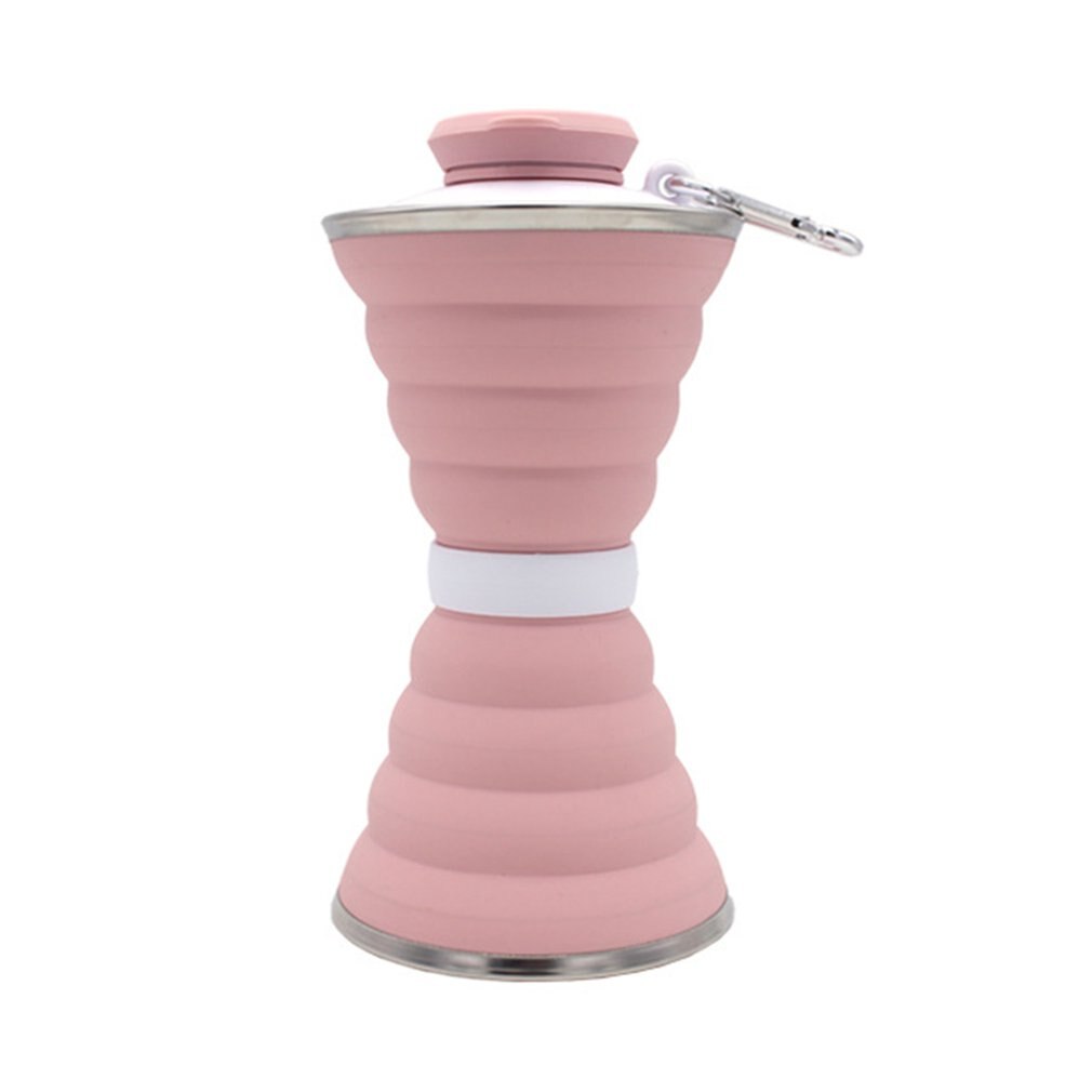 Grote capaciteit siliconen opvouwbare waterkoker verstelbare sportwaterbeker reisvoedselveilige picknick school trendy fles: Roze