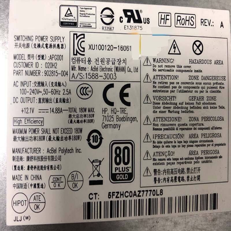 Almost PSU For HP AIO EliteOne 800 G3 Power Supply DPS-180AB-28 A APG001912972-001 902815-003 902815-004