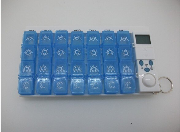 Elektronisk pillepåmindelsesarrangør splitter 7 dage ugentlig digital pilleboks timer pilleetui med alarmmedicinbeholder: Blå