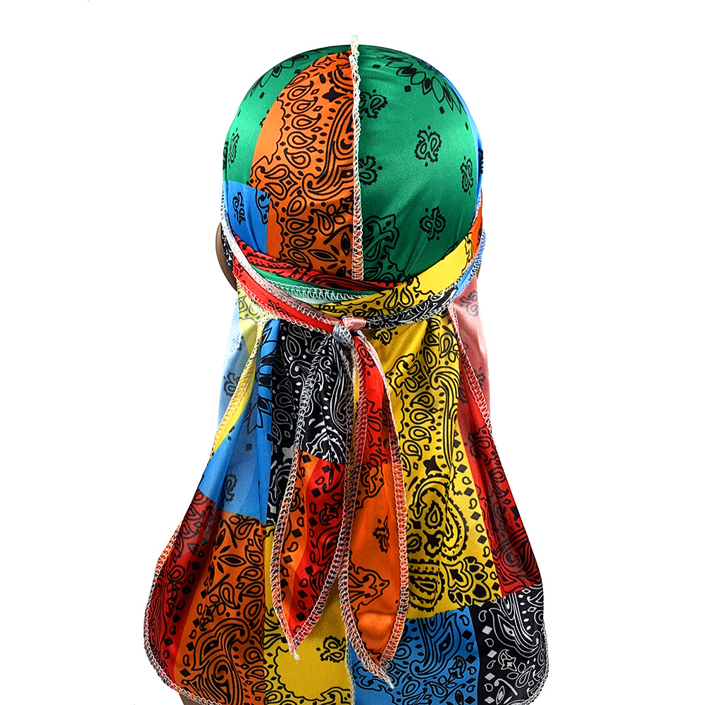 Men Silk Durag Paisley Printing Silky Durags Bandanas for Men Long Straps Headwear Head Scarf Wave Cap Headwrap Durags: green