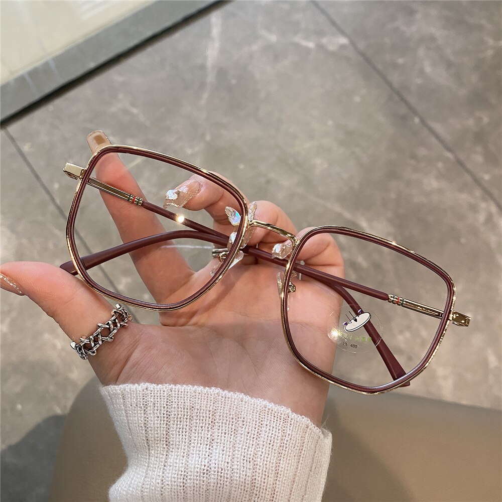 women square polygon glasses for girl female metal frame glasses plain glasses Nearsighted Eyewear Glasses -1.0 -2.5 -2