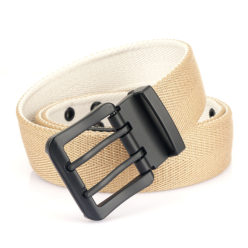 Vintage Reversible Belt For Men Double Needle Alloy Buckle Soft Tough Canvas Belt 38mm Adjustable Work Girdle Male Accessories: Dark Khaki