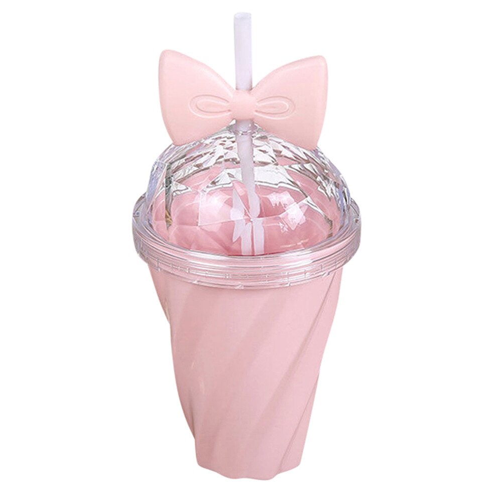 400Ml Mooie Stro Beker Koud Drankje Cup Plastic Met Boog Deksel Stro Cup Fles Home Office school Drinkware: B