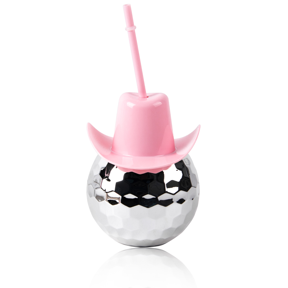 Discokuglekop med cowboyhat polterabend sølv discokugle vandflaske cowboy-tema brud til at være festdekoration cocktail c