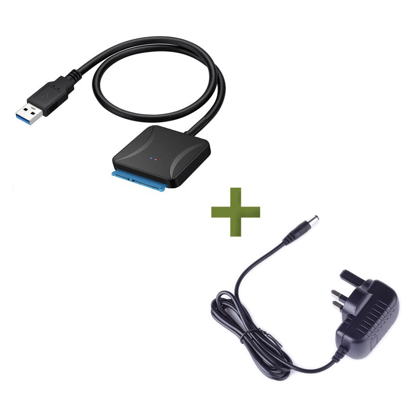 USB 3.0 To Sata Cable For SATA III 3.5 2.5 Inch External HDD SSD Hard Drive Easy Drive Cable DC5.5 12V 2A Power Adapter: Blue