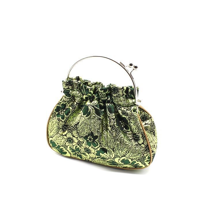 Alasir Damask Wallet Ladies Clip Silk Bag Chinese Style Cheongsam Handbags Women Evening Clutches Handmade Vintage Bucket Bag: green