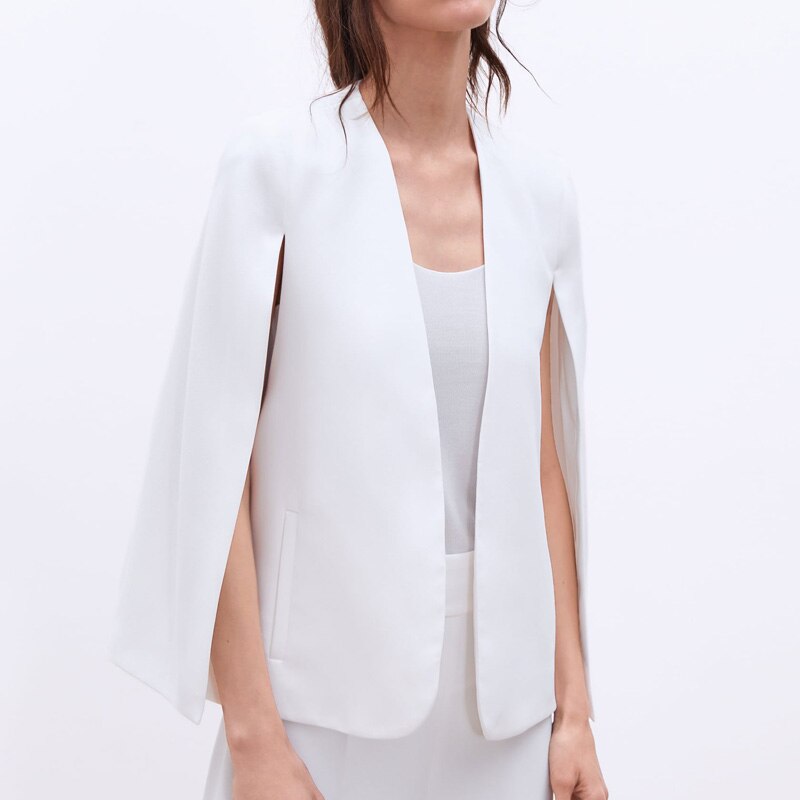 Poncho blanc bureau dame cape ouvert avant Blazer automne fendu moderne dame vêtements de travail printemps femmes costume manteaux AO946