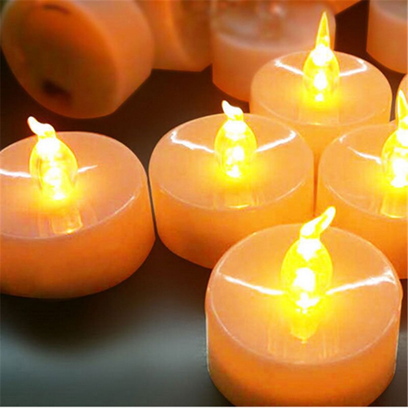 12 stks velas decorativas Gloeiende Decoratieve Kaars, Amber Waxinelichtje, Oranje Vlamloze Kaarslicht Voor Bruiloft Kerst