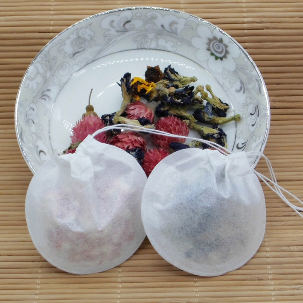 100 Pcs Paper Tea Bags Drawstring Spices Bag Herbs Decocting Bags Tea Infuser
